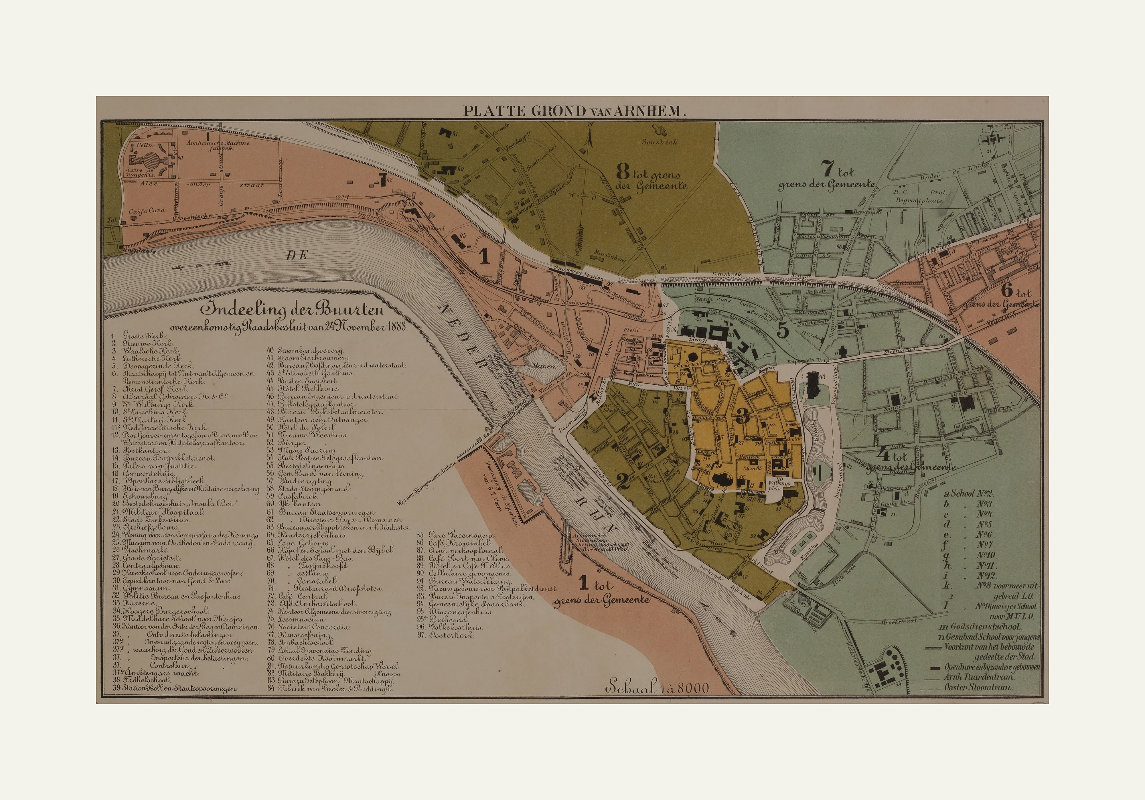 Oude Kaart Van Arnhem Met Buurtindeling Frisius